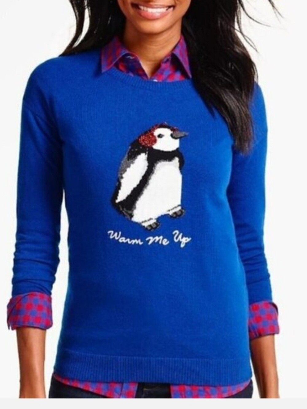 NWT Talbots Penguin Lambswool Blend Crewneck Blue Sweater Size Small "Warm Me Up